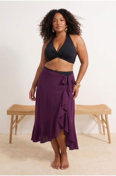 Plum Skirt with Ruffle Hem Long Plus Size Pareo