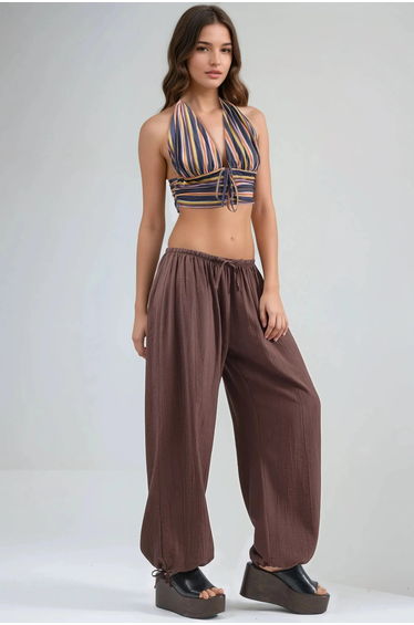 BUSEM Elastic Waist Pants with Tie Detail