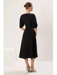 Black A-Line Bow Knitted Elegant Evening Dress Graduation Dress - 3