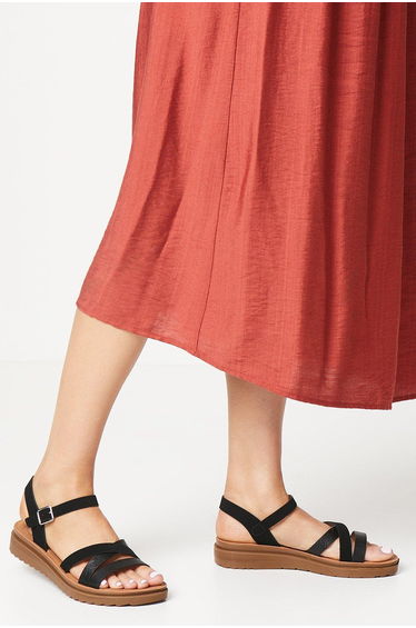 Good For The Sole: Wide Fit Axel Comfort Cross Strap Low Wedge Sandals