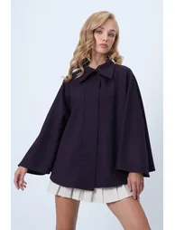 Women's Purple Hidden Placket Cape Cashmere Jacket - 1