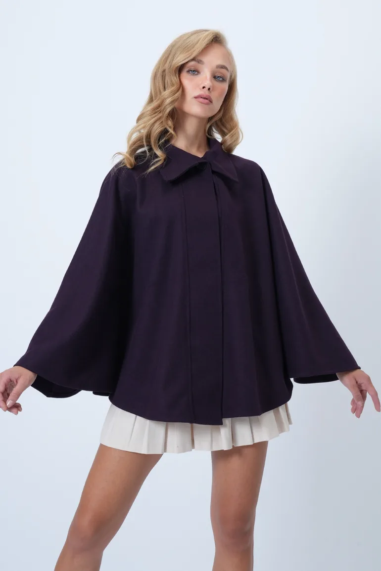 Women's Purple Hidden Placket Cape Cashmere Jacket