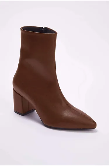 Brown Pointed Toe Women's Block Heel Ankle Boots