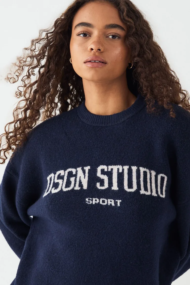 DSGN Studio Knitted Oversized Crew Neck Jumper - navy - 2
