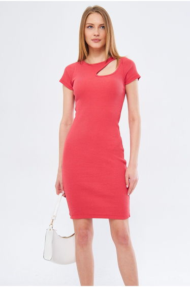 Women's Coral Collar Windowed Short Sleeve Dress