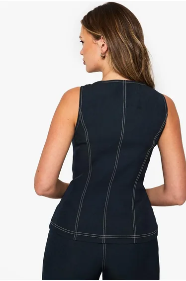 Gold Button Contrast Stich Waistcoat