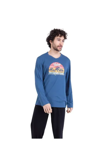 بيجاما بياقة دائرية بطبعة