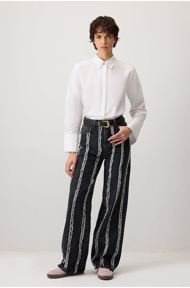FRINGED PIECE DENIM TROUSERS