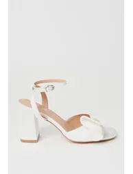 Tina Bridal Satin Soft Ruffle High Block Heel Sandal - 1