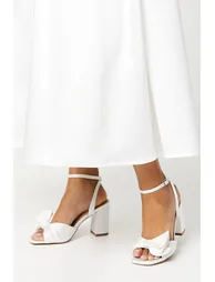 Tina Bridal Satin Soft Ruffle High Block Heel Sandal