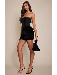 Black Bandeau Mesh Floral Detail Mini Dress