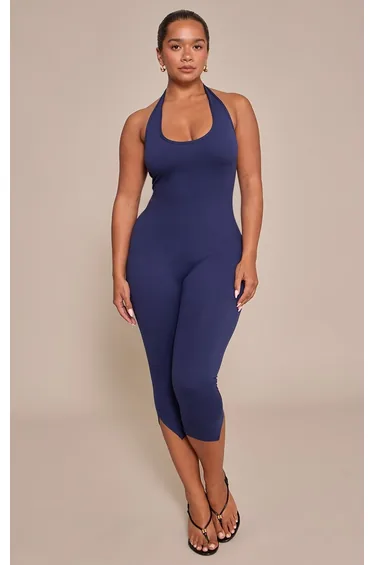Shape Navy Sculpt Halterneck Capri Jumpsuit