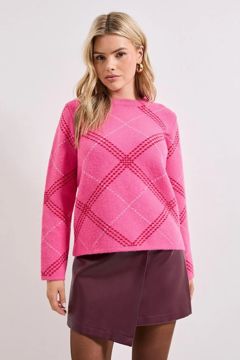 Pink Argyle Jumper - 3
