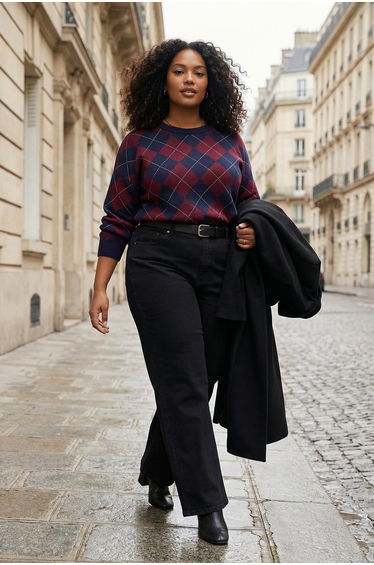 Navy blue baklava patterned knitwear sweater