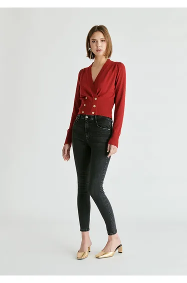 Long Sleeve Knitted Button Wrap Blouse
