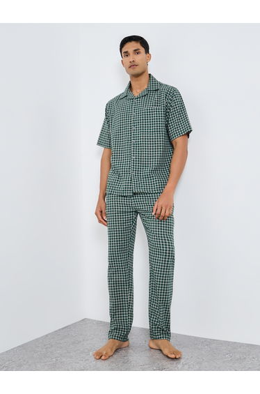 Men Checked Cotton Relaxed Shirt and Pyjama Set