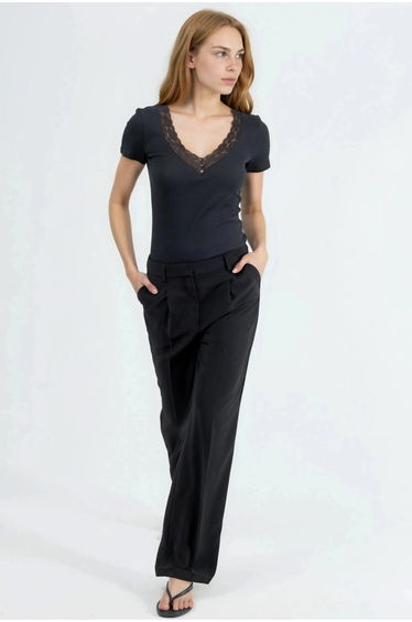 BUSEM V-Neck Blouse with Lace Detail
