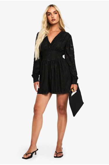 Burnout Floral Long Sleeve Skater Dress