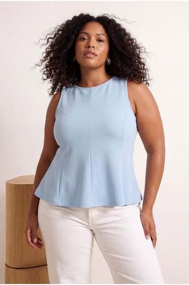 Mavi Zero Sleeve Crew Neck Stretchy Knitted Large Size Blouse
