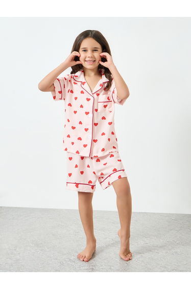 Girls Heart Piping Shirt and Shorts Set