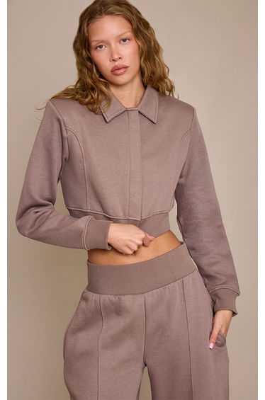 Mushroom Collared Zip Up Sweat Jacket