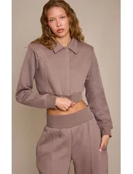 Mushroom Collared Zip Up Sweat Jacket - 5