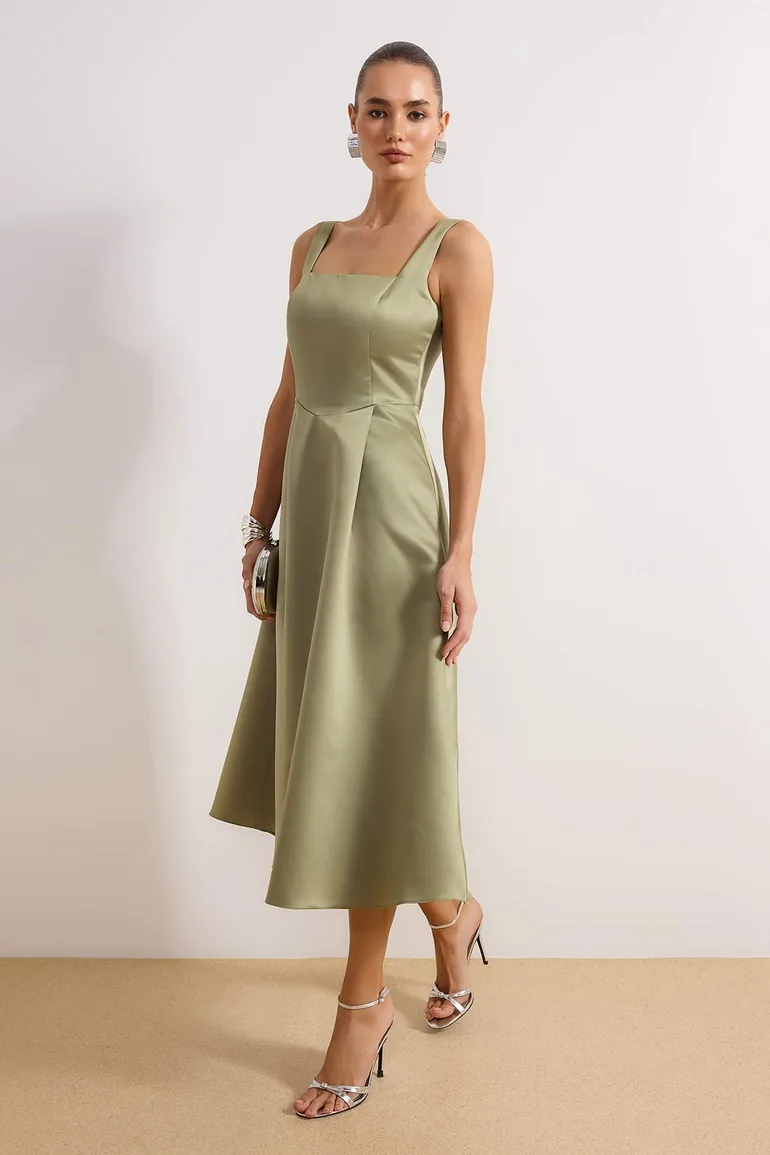 Oil Green A-Line Satin Woven Elegant Evening Prom Dress Trendyol Green :  Evening Dresses : VogaCloset Qatar