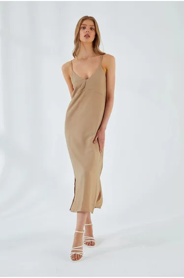 Mixray V-Neck Slit Midi Dress