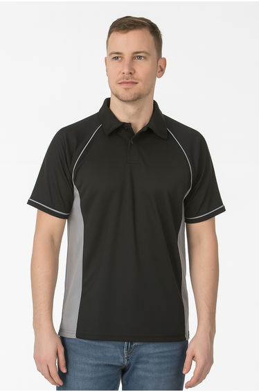 Finden & Hales Mens Piped Performance Sports Polo Shirt - Black/Gunmetal Grey