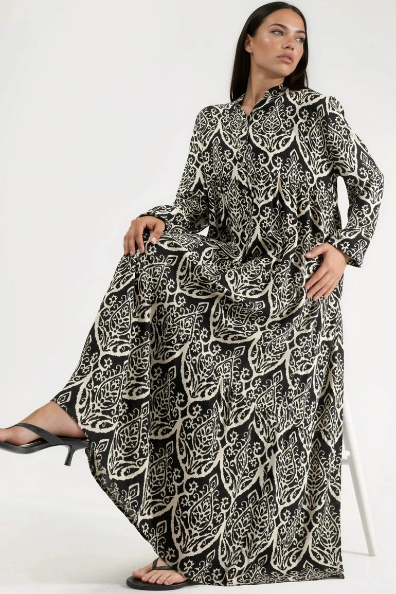 فستان ماكسي بطبعة منقشة - 3