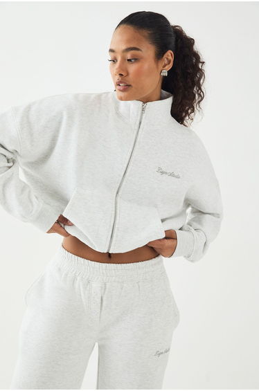 DSGN Studio Embroidery Zip Through Funnel Neck Bomber - ash grey