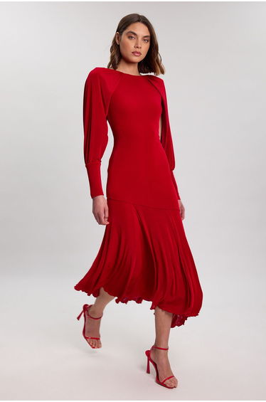 Drapey Crepe V Neck Back Sleeved Maxi Dress