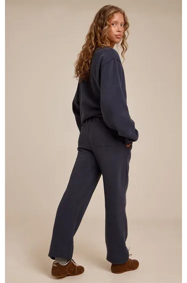 بنطلون رياضة قطن فليس بتطريز بحواف ضيقة - كحلي