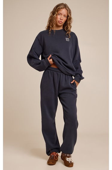 Navy PLT Embroidered Cotton Fleece Cuffed Sweat Pants