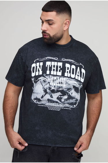 Plus Oversized Willie Nelson License Print Washed T-Shirt - black
