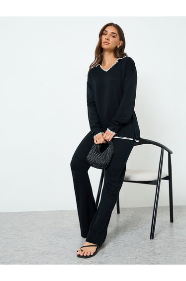 Women Black Sweater Tio and Trousers Co-Ords
