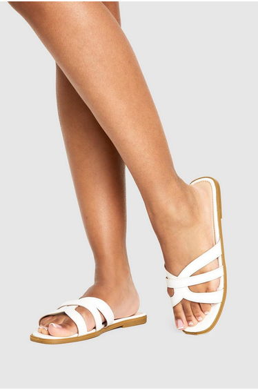 Wide Fit Cross Strap Sliders - white