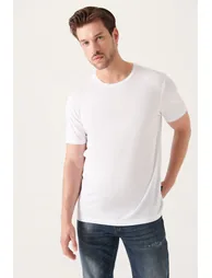 Men's White Ultrasoft Crew Neck Cotton Slim Fit Slim Fit T-shirt - 4