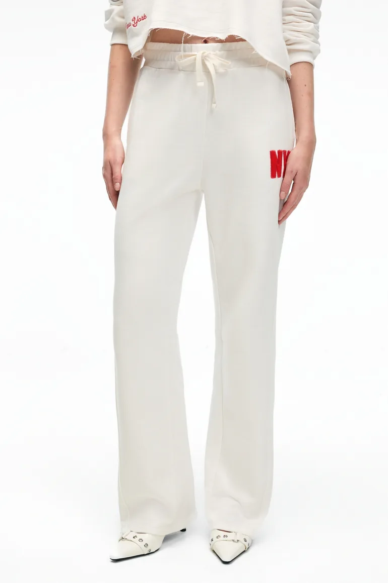 GRIMELANGE AVENZA Women's Embroidered Detail Side Pockets Regular Wide Leg Ecru Sweatpants - 1
