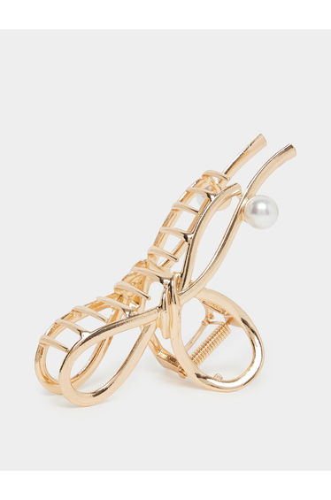 Ribbon Shape Hair Clamp with Faux Pearl Accent