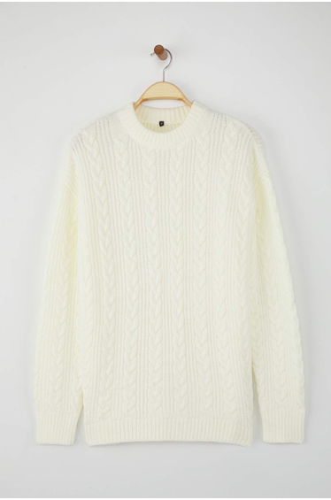 Bone Soft Textured Wide Pattern Knitwear Sweater