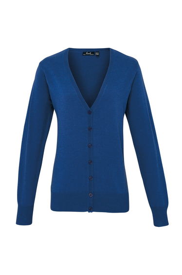 Premier Womens/Ladies Button Through Long Sleeve V-neck Knitted Cardigan - Royal