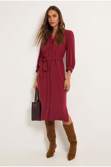 Button Through Belted Shirt Dress