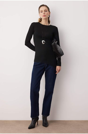 Black Asymmetric Long Sleeve Premium Soft Knitted Blouse