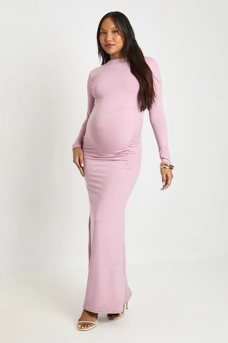 Maternity Ruched Side Detail Maxi Dress - mauve
