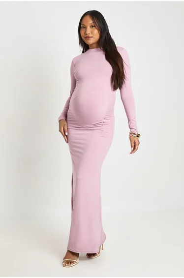 Maternity Ruched Side Detail Maxi Dress - mauve