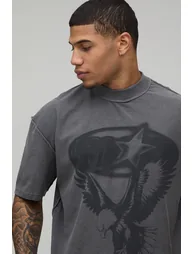 تيشيرت بتصميم واسع عريض بطبعة - رمادي - 2