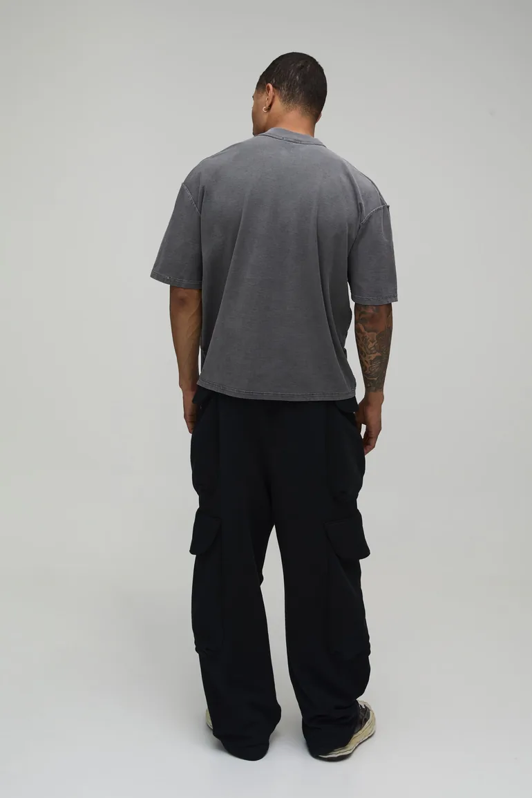 تيشيرت بتصميم واسع عريض بطبعة - رمادي - 1