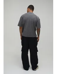 تيشيرت بتصميم واسع عريض بطبعة - رمادي - 1