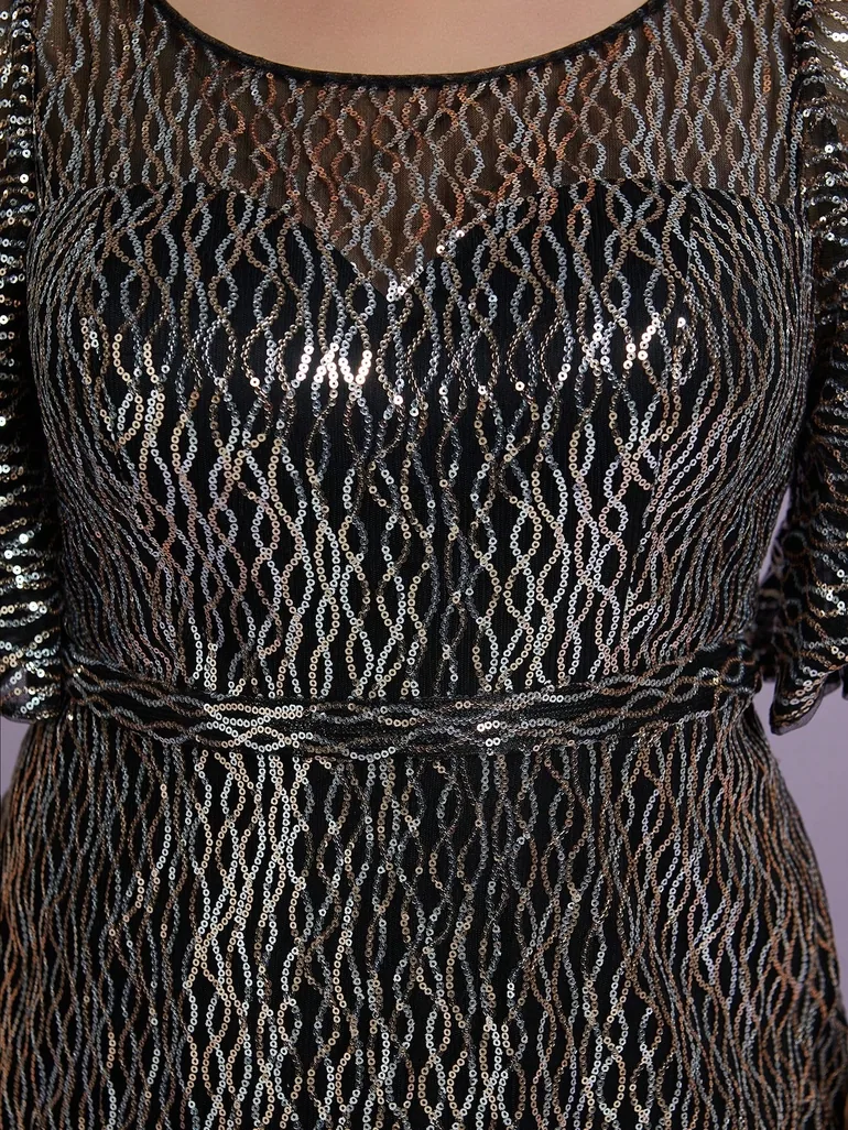 Leely Plus Women's Elegant Round Neck Flounce Sleeve Graduation & Prom Dresses - 2